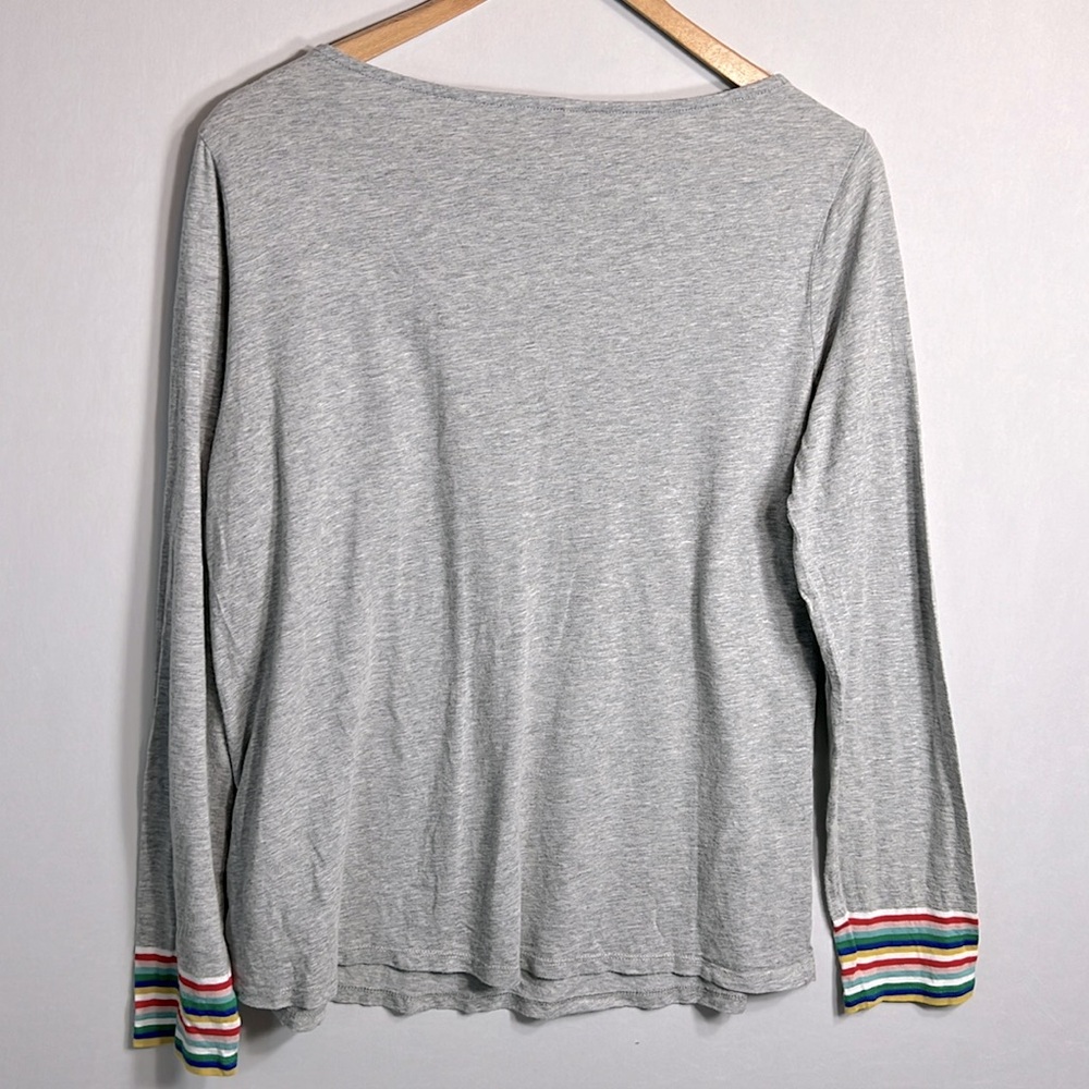 Boden Boatneck Gray Sweater with Rainbow Cuffs size M - Picture 5 of 6